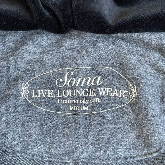 Soma Luxuriously Soft Live Hooded Loungewear Women Size M Gray Floral Batwing - Picture 8 of 12